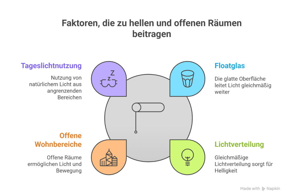 Grafik von Faktoren, die zu hellen und offenen Räumen beitragen