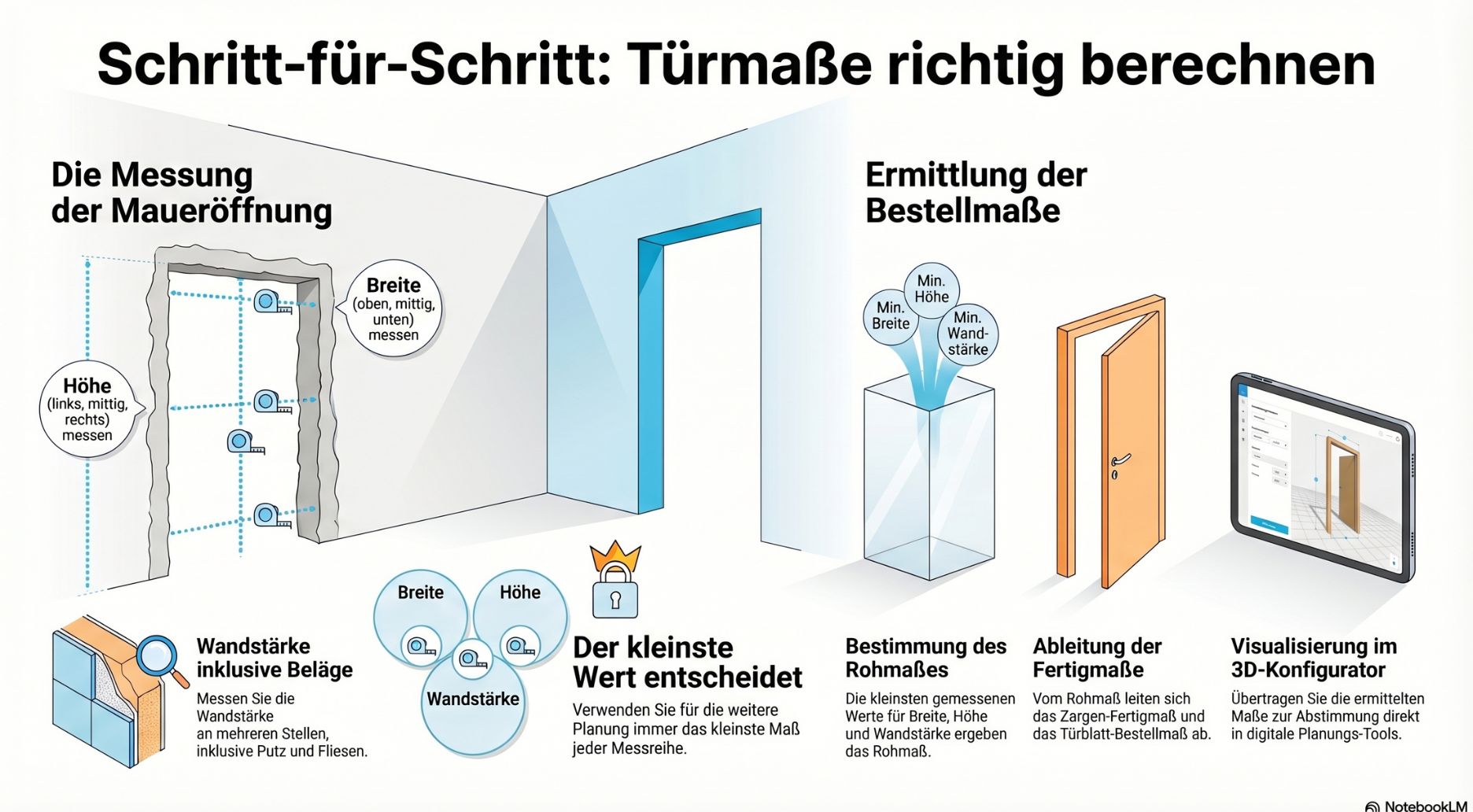 Grafik Schritt für Schritt Türmaße richtig berechnen. 