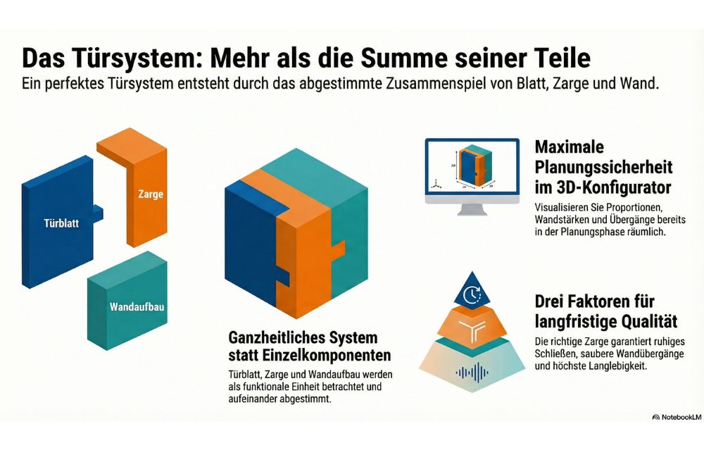Türblatt, Zarge und Wandaufbau wirken als ein abgestimmtes System zusammen.
